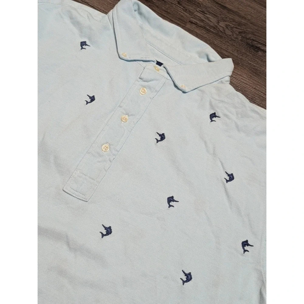 Ralph‎ Lauren Knit Oxford Polo Shirt Mens 3XB Light Blue Embroidered Marlin Fish